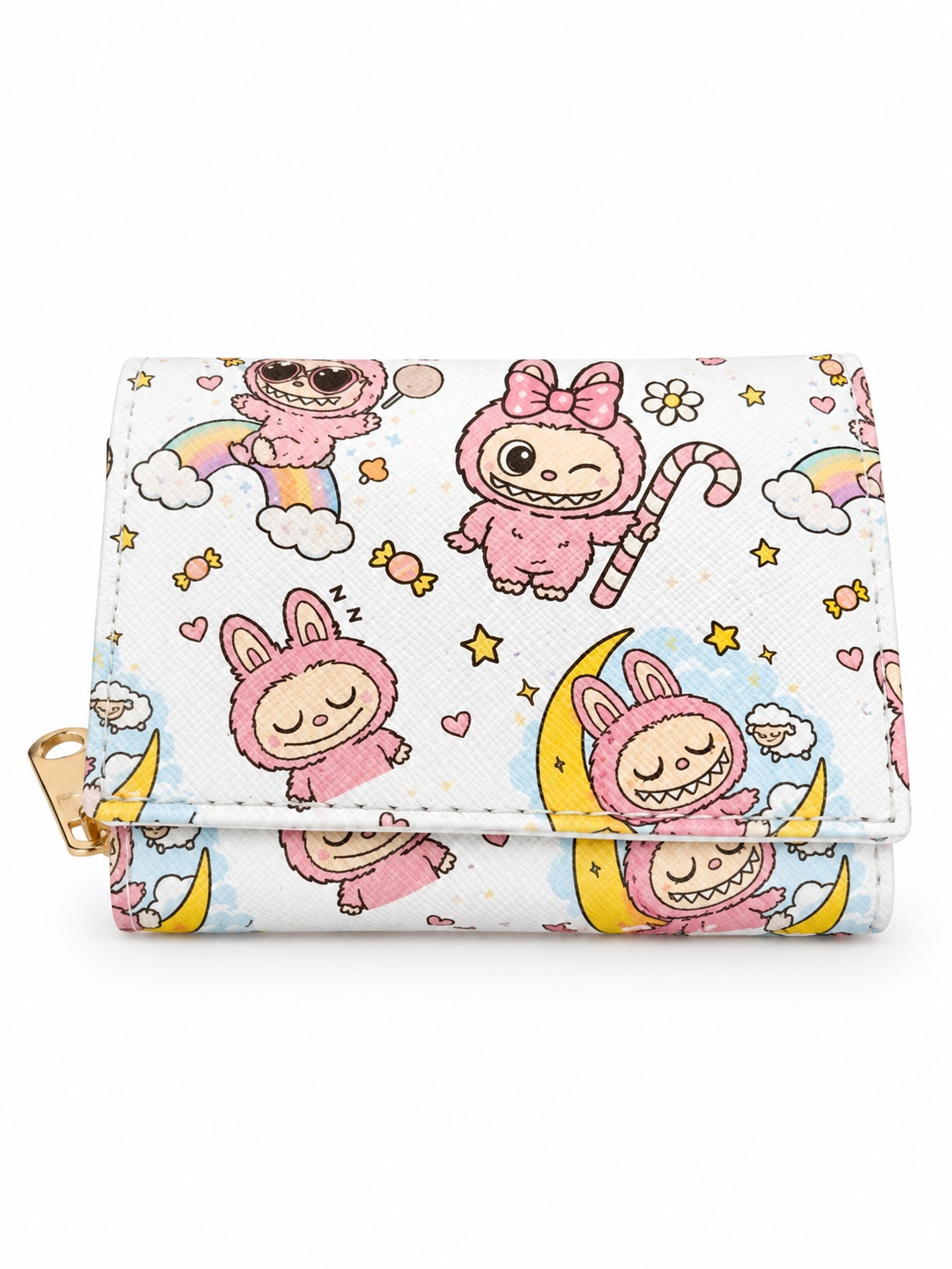 Beyaz Labubu Desenli Mini Çocuk Cüzdanı