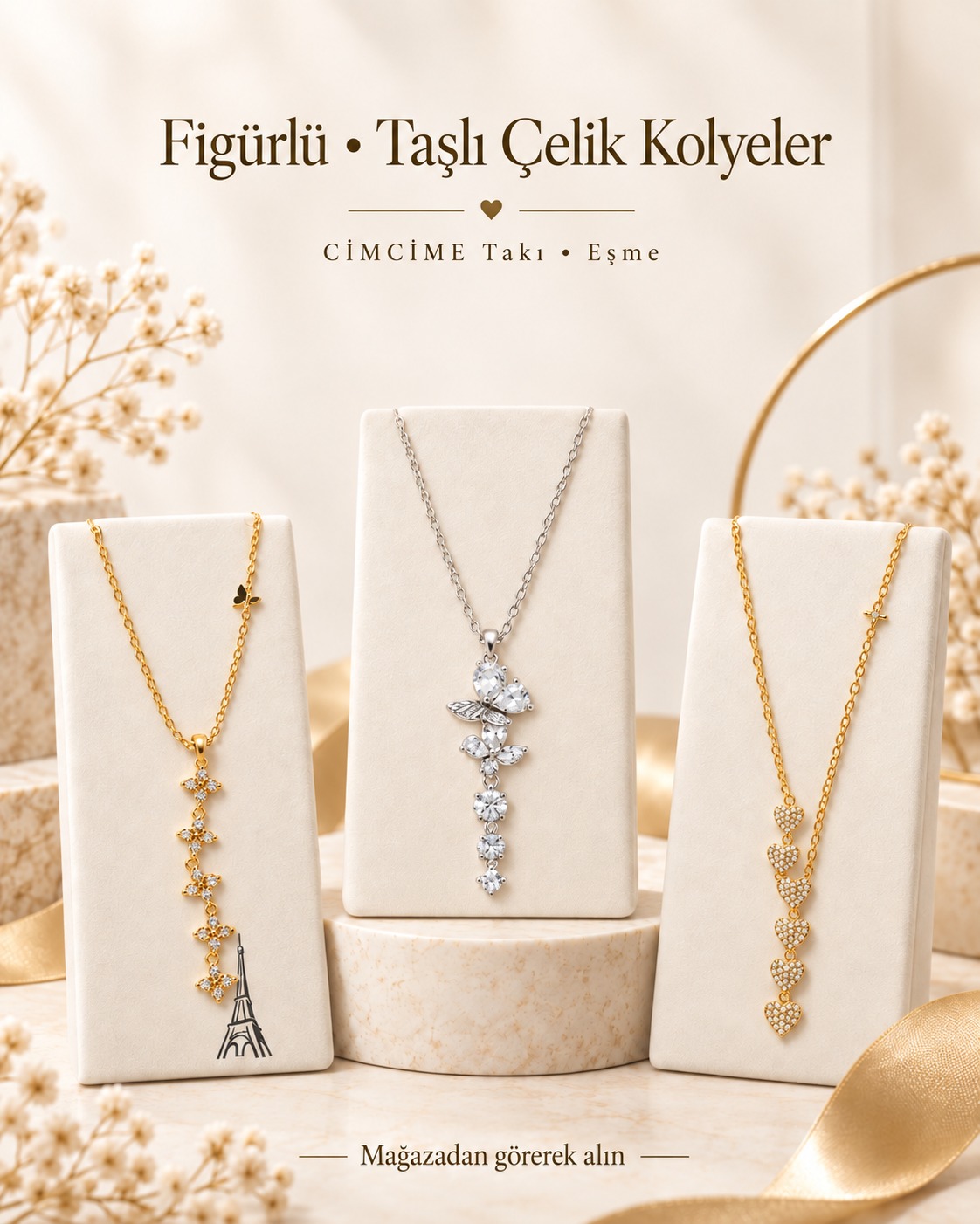 Gold Çelik Figürlü Kolye Model 104 - CİMCİME Takı Eşme/Uşak