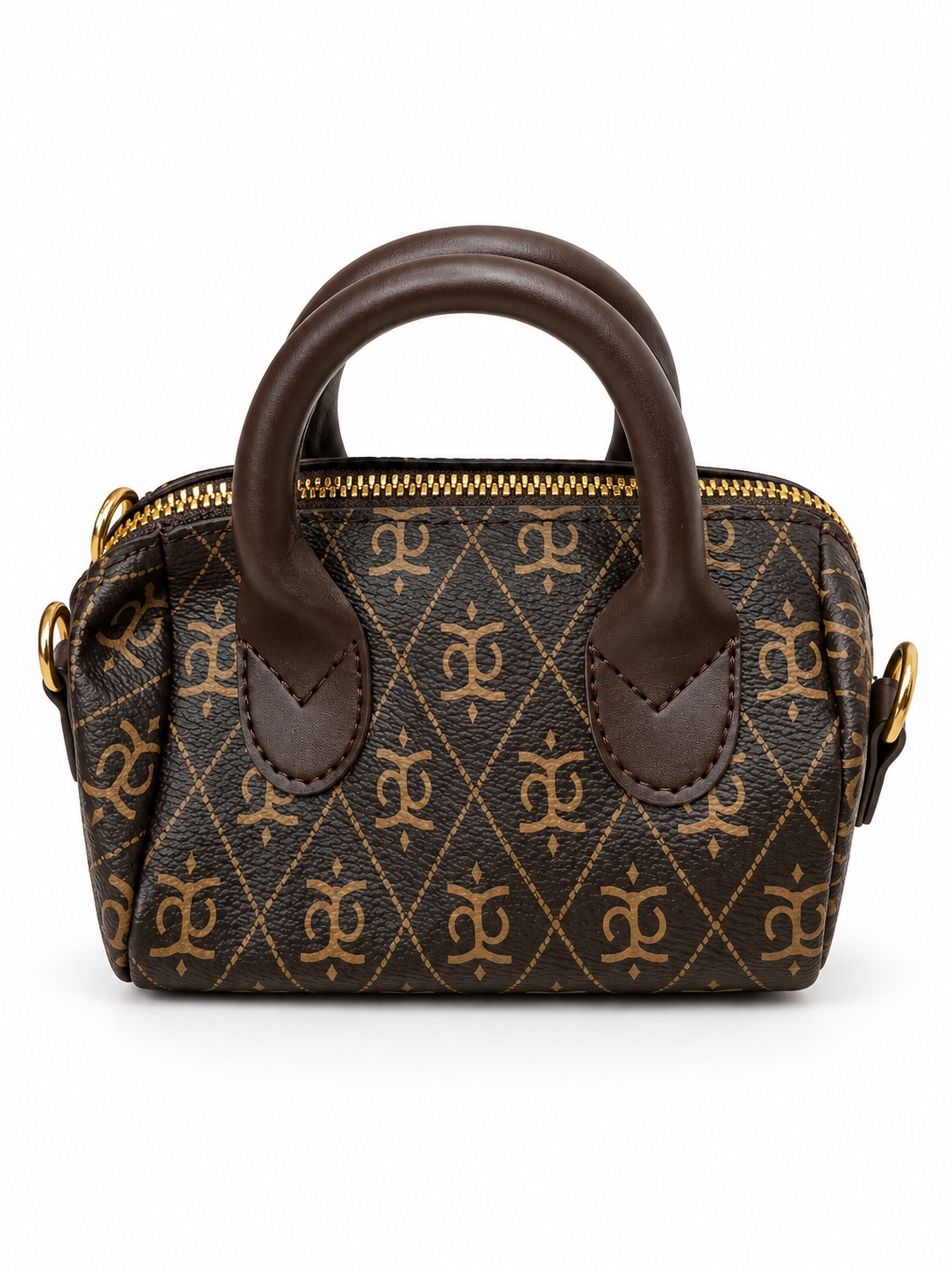Kahverengi Monogram Desenli Mini El Çantası