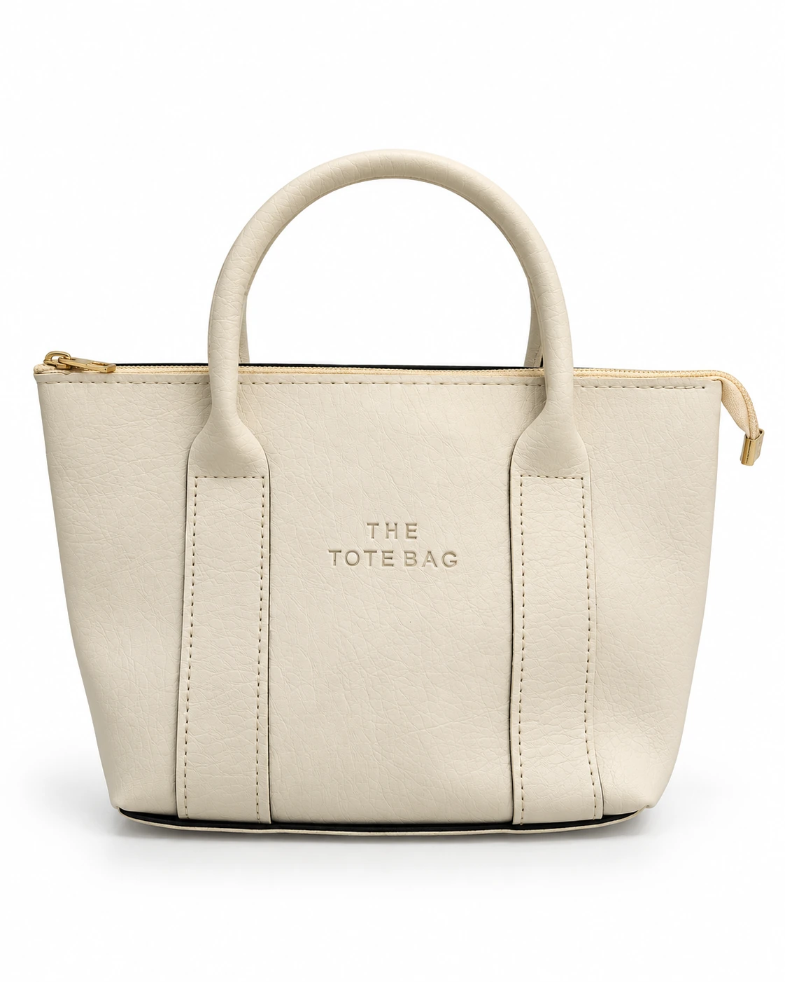 Krem THE TOTE BAG Yazılı Fermuarlı Mini El Çantası